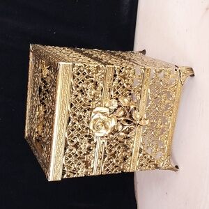 Vintage Hollywood Regency Gold Metal with Rose Tissue Box Holder